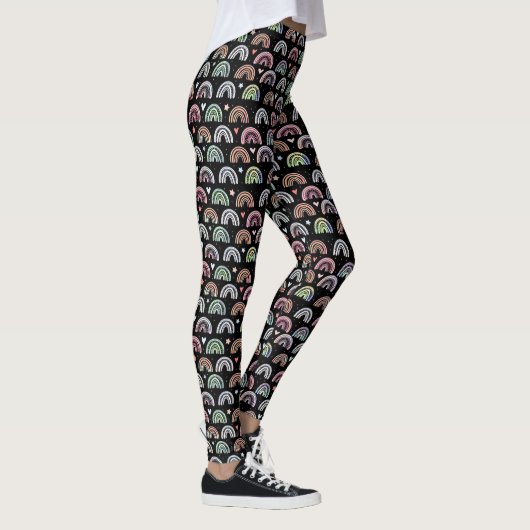 Farbiges Regenbogenbogenmuster auf schwarz Leggings (Rechts)