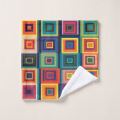 Farbiges Retro-Blockdesign Badhandtuch Set (Waschlappen)