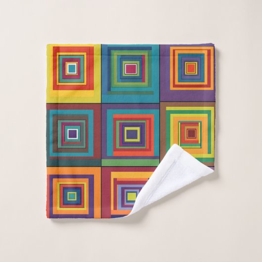 Farbiges Retro-Blockdesign Badhandtuch Set (Waschlappen)