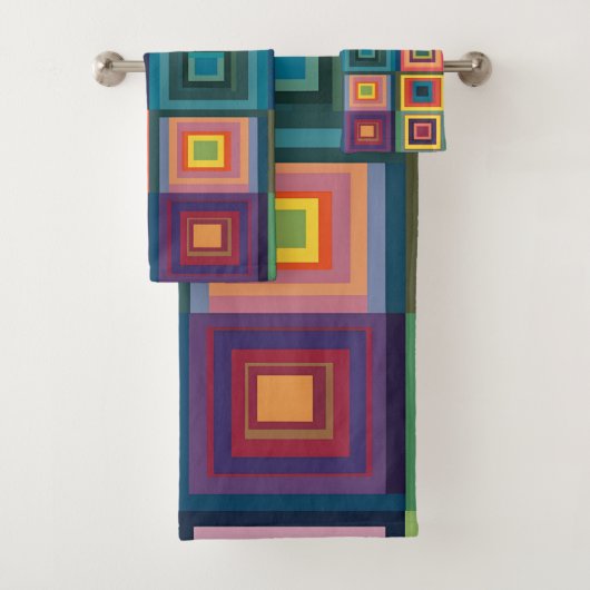 Farbiges Retro-Blockdesign Badhandtuch Set (Insitu)