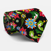 Farbiges Retro-Blume-Muster auf schwarz Krawatte (Gerollt)