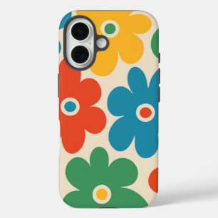 Farbiges Retro-Blume-Muster iPhone 16 Hülle