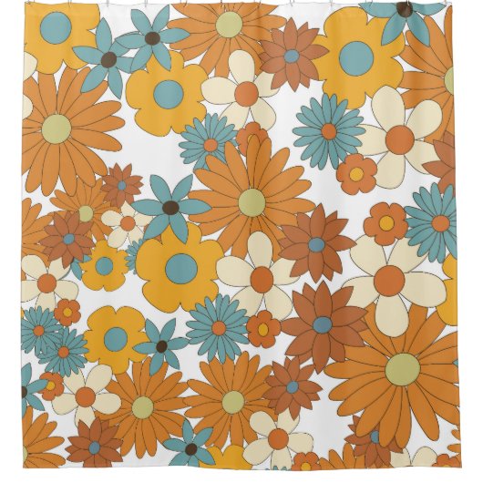 Farbiges Retro-Blume-Muster Duschvorhang (Vorderseite)