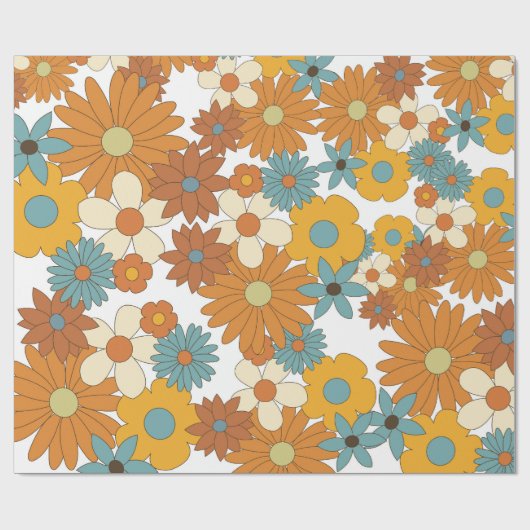 Farbiges Retro-Blume-Muster Geschenkpapier (Flach)