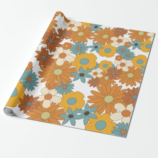 Farbiges Retro-Blume-Muster Geschenkpapier (Ungerollt)