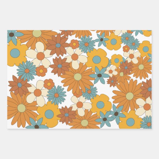 Farbiges Retro-Blume-Muster Geschenkpapier Set (Vorderseite 3)