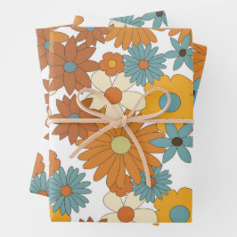 Farbiges Retro-Blume-Muster Geschenkpapier Set