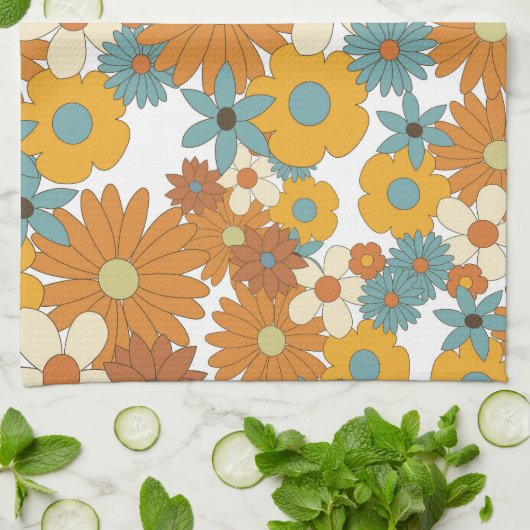 Farbiges Retro-Blume-Muster Geschirrtuch (Gefaltet)