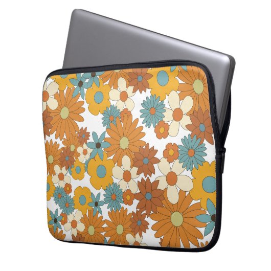 Farbiges Retro-Blume-Muster Laptopschutzhülle (Vorderseite Links)