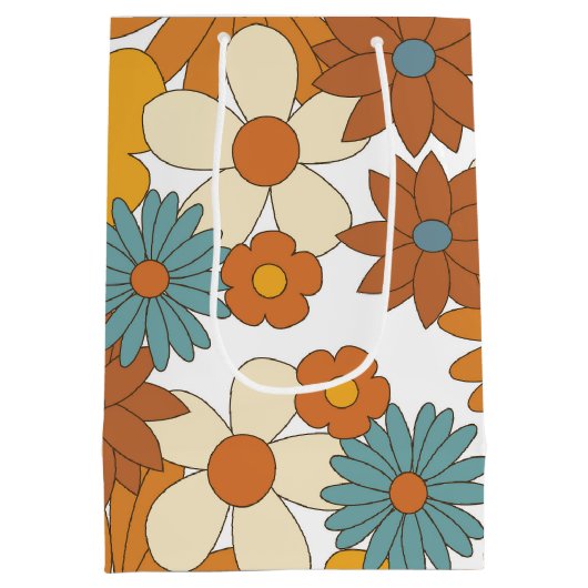 Farbiges Retro-Blume-Muster Mittlere Geschenktüte (Rückseite)