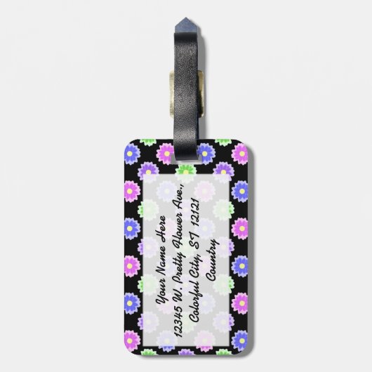 Farbiges Retro-Blume-Muster Monogramm Gepäckanhänger (Rückseite vertikal)