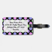 Farbiges Retro-Blume-Muster Monogramm Gepäckanhänger (Rückseite horizontal)