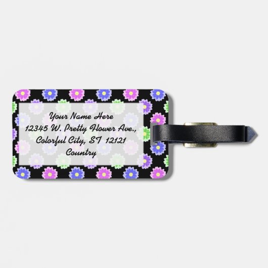 Farbiges Retro-Blume-Muster Monogramm Gepäckanhänger (Rückseite horizontal)