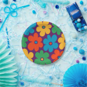 Farbiges Retro-Blume-Muster Pappteller (Party)