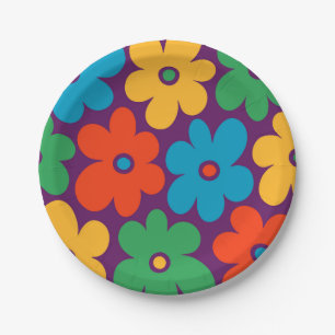 Farbiges Retro-Blume-Muster Pappteller