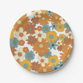 Farbiges Retro-Blume-Muster Pappteller
