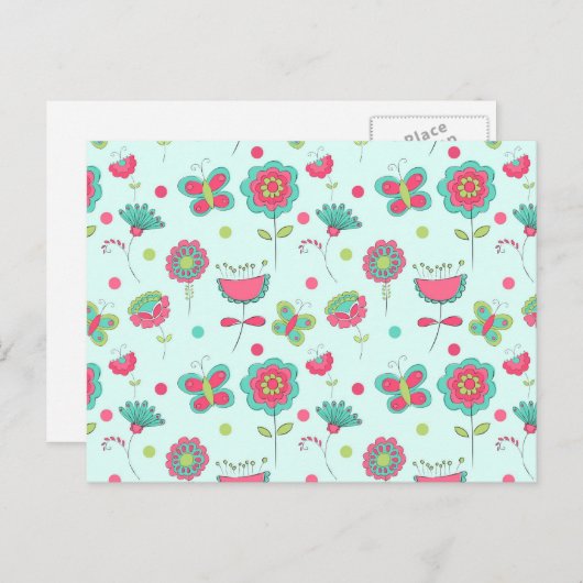 Farbiges Retro-Blume-Muster Postkarte (Vorne/Hinten)