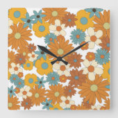 Farbiges Retro-Blume-Muster Quadratische Wanduhr (Vorderseite)