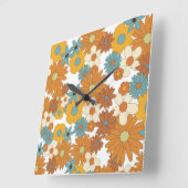 Farbiges Retro-Blume-Muster Quadratische Wanduhr (Winkel)