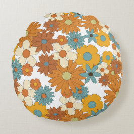 Farbiges Retro-Blume-Muster Rundes Kissen