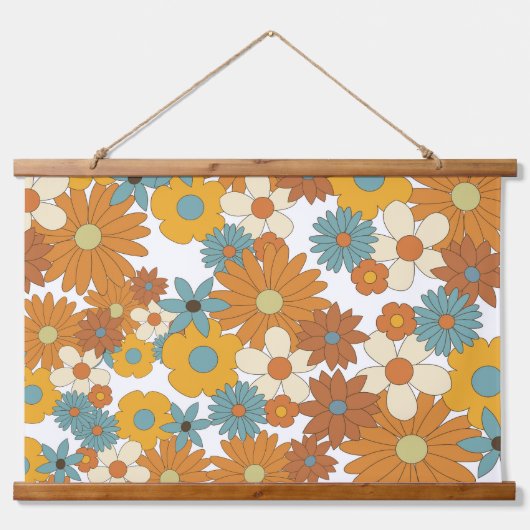 Farbiges Retro-Blume-Muster Wandteppich Mit Holzrahmen (Vorne)