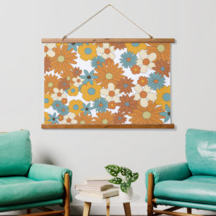 Farbiges Retro-Blume-Muster Wandteppich Mit Holzrahmen