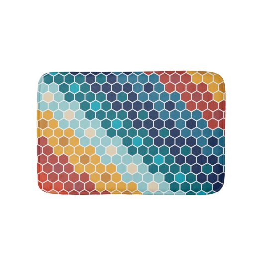 Farbiges Retro-Blumenmosaik Hexagon-Muster Badematte (Vorderseite)