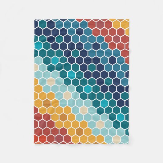 Farbiges Retro-Blumenmosaik Hexagon-Muster Fleecedecke (Vorderseite)
