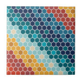Farbiges Retro-Blumenmosaik Hexagon-Muster Fliese (Vorderseite)