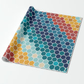 Farbiges Retro-Blumenmosaik Hexagon-Muster Geschenkpapier (Ungerollt)