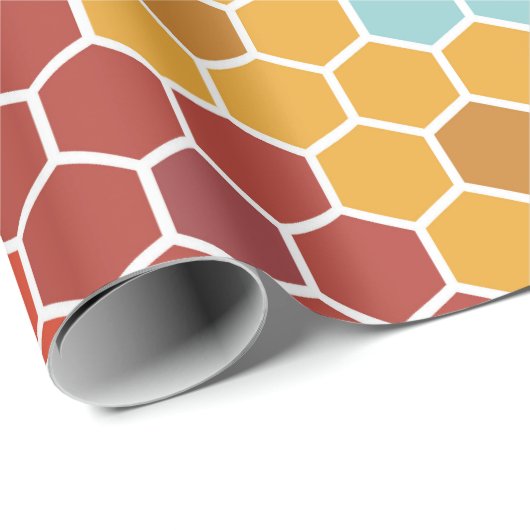 Farbiges Retro-Blumenmosaik Hexagon-Muster Geschenkpapier (Rolleneckpunkt)