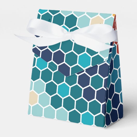 Farbiges Retro-Blumenmosaik Hexagon-Muster Geschenkschachtel (Vorderseite)