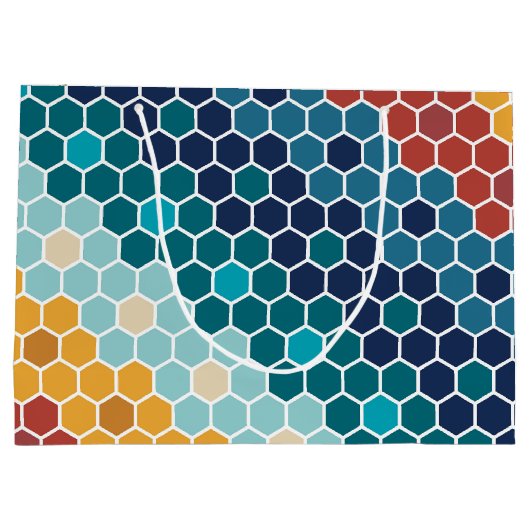 Farbiges Retro-Blumenmosaik Hexagon-Muster Große Geschenktüte (Rückseite)