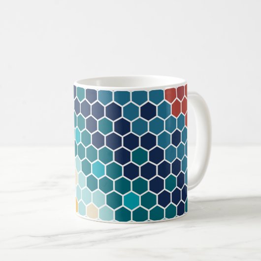 Farbiges Retro-Blumenmosaik Hexagon-Muster Kaffeetasse (VorderseiteRechts)