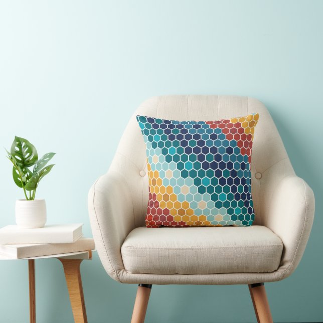 Farbiges Retro-Blumenmosaik Hexagon-Muster Kissen (Stuhl )