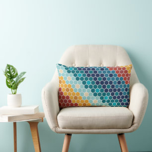 Farbiges Retro-Blumenmosaik Hexagon-Muster Lendenkissen