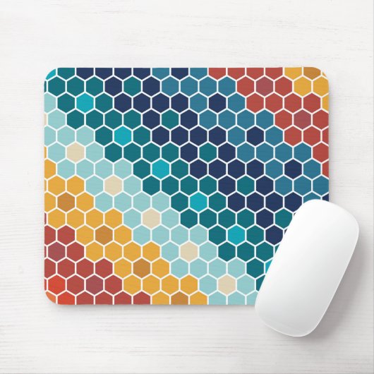 Farbiges Retro-Blumenmosaik Hexagon-Muster Mousepad (Mit Mouse)