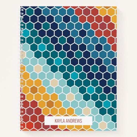 Farbiges Retro-Blumenmosaik Hexagon-Muster Notizblock (Vorderseite)