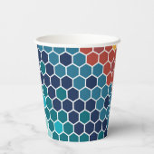 Farbiges Retro-Blumenmosaik Hexagon-Muster Pappbecher (Rückseite)
