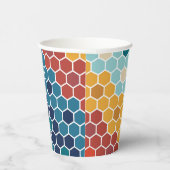 Farbiges Retro-Blumenmosaik Hexagon-Muster Pappbecher (Rechts)