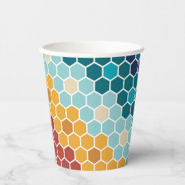Farbiges Retro-Blumenmosaik Hexagon-Muster Pappbecher