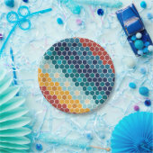 Farbiges Retro-Blumenmosaik Hexagon-Muster Pappteller (Party)