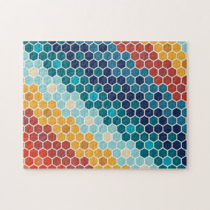 Farbiges Retro-Blumenmosaik Hexagon-Muster Puzzle