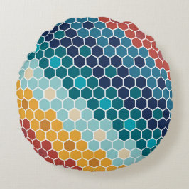 Farbiges Retro-Blumenmosaik Hexagon-Muster Rundes Kissen