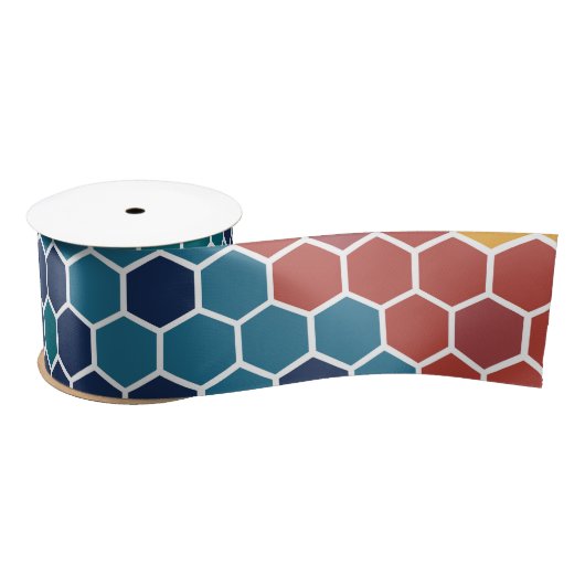 Farbiges Retro-Blumenmosaik Hexagon-Muster Satinband (Spule)