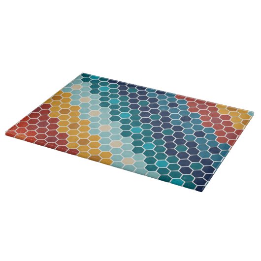 Farbiges Retro-Blumenmosaik Hexagon-Muster Schneidebrett (Ecke)