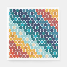 Farbiges Retro-Blumenmosaik Hexagon-Muster Serviette
