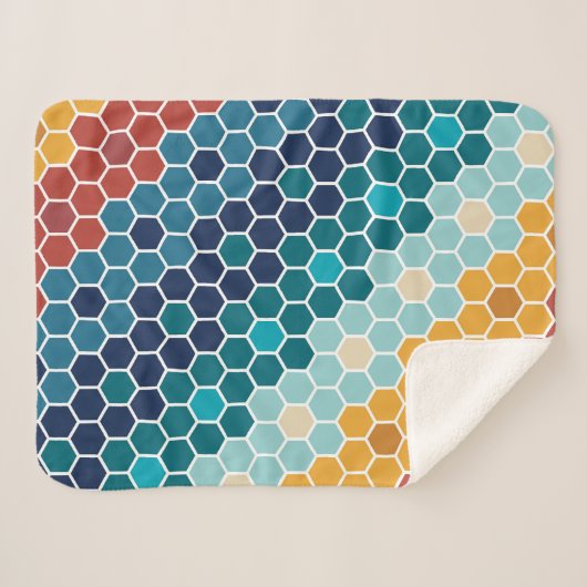 Farbiges Retro-Blumenmosaik Hexagon-Muster Sherpadecke (Vorderseite (Horizontal))