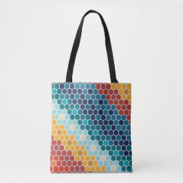 Farbiges Retro-Blumenmosaik Hexagon-Muster Tasche