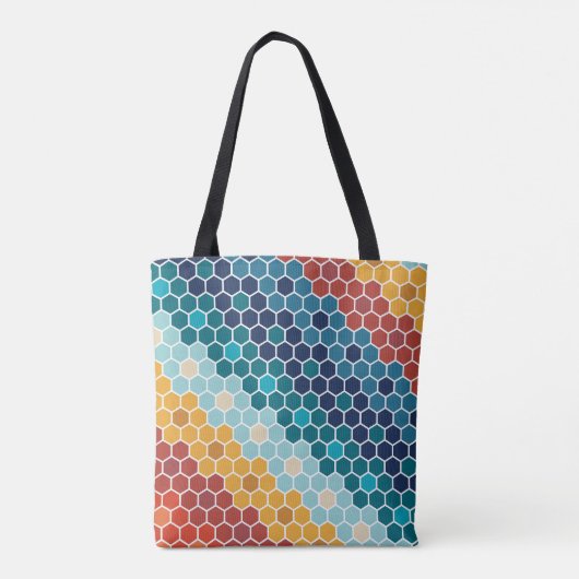 Farbiges Retro-Blumenmosaik Hexagon-Muster Tasche (Rückseite)